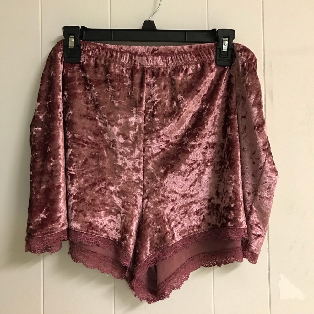 2x Pink Velvet Shorts with an elastic waist band.
